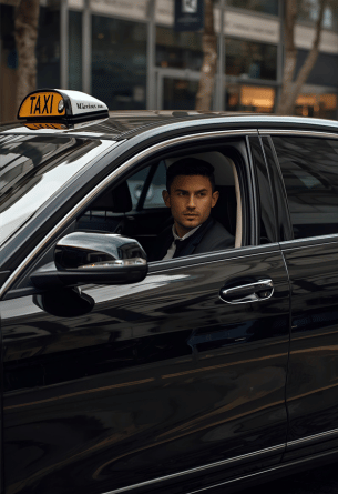 Chauffeur professionnel de taxi Beauvais au volant de son véhicule en ville