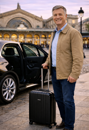 Voyageur attendant son taxi Beauvais gare